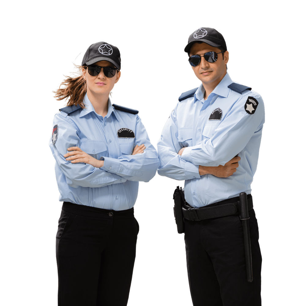 solda kadın, sağda erkek güvenlisi