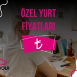 geri planda, ders çalışan kız öğrenci yurdu öğrencisi, önce "TL" sembolü ve üzerinde "özel yurt fiyatları" yazısı