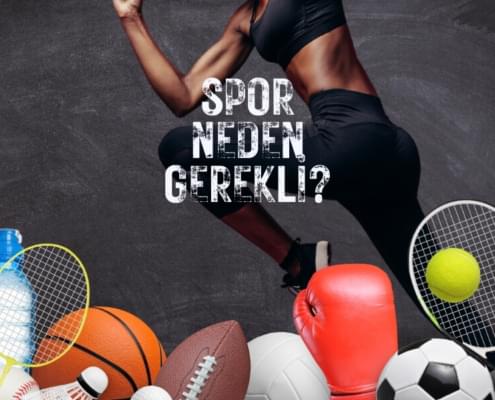 sportif araçlar ve sporcu kadın görseli üzerine spor neden gereklidir sorusu resmin altında raket, basketbol topu ve sus şişesi gibi temsili semboller yer alıyor