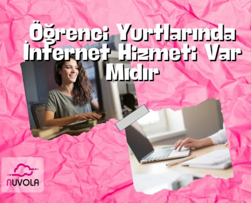 Öğrenci Yurtlarında İnternet Hizmeti Var Mıdır? yazısı gerisinde gülümseyen kız ve internet giren kız görselleri