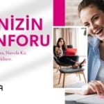 Evinizdeki konfordan çok daha fazlası Nuvola Kız Öğrenci Yurdu’nda sizi bekliyor yazısının sağında gülen ve koltukta uzanan kız öğrenci görselleri