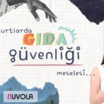 yurtlarda gıda güvenliği meselesi yazısının sağında elinde elma olan kadın görseli, altta solda Nuvola Kız Yurdu logosu