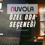 Nuvola Kız Öğrenci Yurdu Özel Oda seçeneği sunuyor mu? yazısı sağda. geri planda oda görselleri ve üstte Nuvola logosu