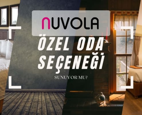 Nuvola Kız Öğrenci Yurdu Özel Oda seçeneği sunuyor mu? yazısı sağda. geri planda oda görselleri ve üstte Nuvola logosu